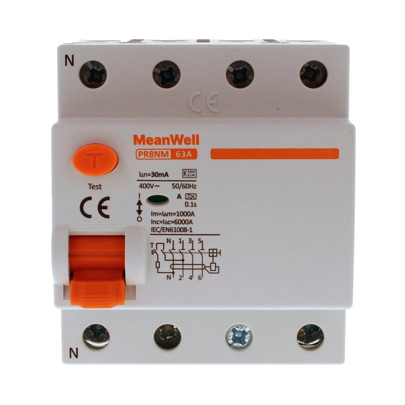 Differenziale Puro MeanWell Tipo A 3P+N 4M 6kA 30mA 63A AC 400V