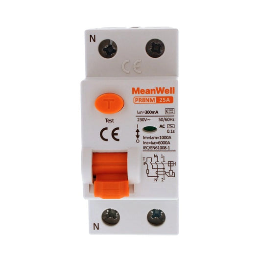 Differenziale Puro MeanWell Tipo AC 1P+N 2M 6kA 300mA 25A 230V