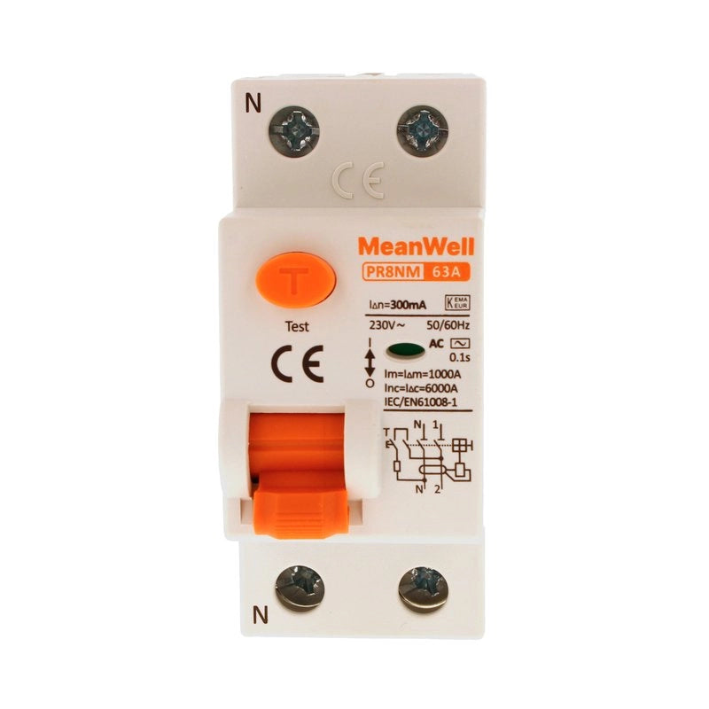 Differenziale Puro MeanWell Tipo AC 1P+N 2M 6kA 300mA 63A 230V