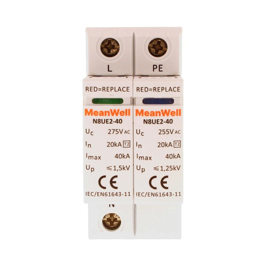 Scaricatore Di Sovratensione MeanWell Tipo 2 T2 1 Polo+Neutro 2M 20kA-40kA AC 275V IP20 IEC61643