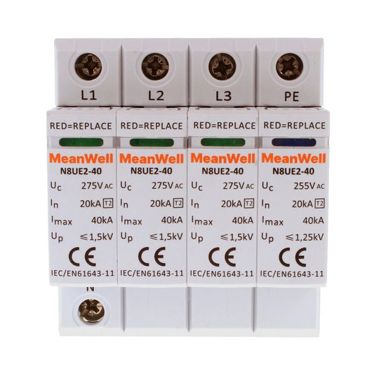 Scaricatore Di Sovratensione MeanWell Tipo 2 T2 3P+Neutro 4M 20kA-40kA AC 275V IP20 IEC61643