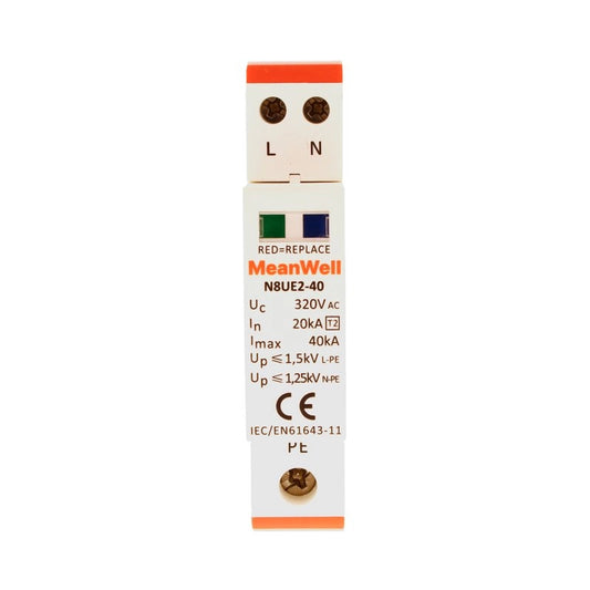 Scaricatore Di Sovratensione MeanWell Tipo 2 T2 1 Polo+Neutro 1M 20kA-40kA AC 320V IP20 IEC61643