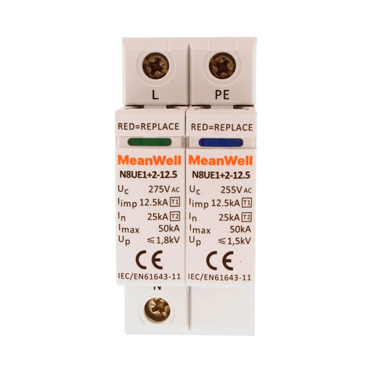 Scaricatore Di Sovratensione MeanWell Tipo 1+2 T1+T2 B+C 1 Polo+Neutro 2M 25kA-50kA 125kV AC 275V IP20 IEC61643
