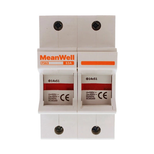 Portafusibile MeanWell AC 2P 2M D14X51mm 63A AC 500V IP20 IEC60269