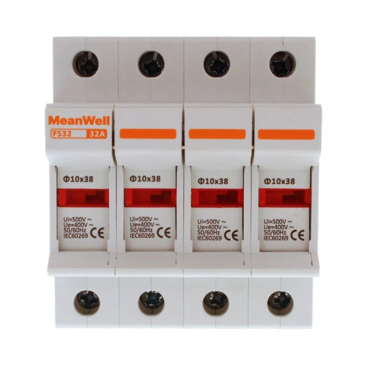 Portafusibile MeanWell AC 4P 4M D10X38mm 32A AC 500V IP20 IEC60269