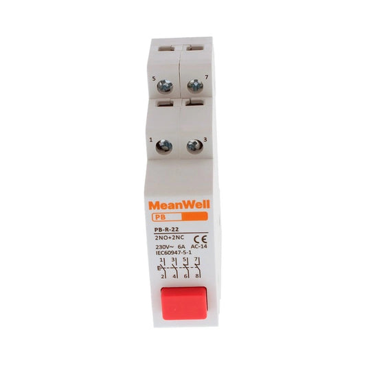 Pulsante con Spia Luce LED MeanWell Rosso 1M 2NO+2NC 16A AC 230V IP20 IEC60947
