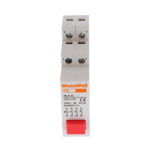Pulsante con Spia Luce LED MeanWell Rosso 1M 3NO+1NC 16A AC 230V IP20 IEC60947