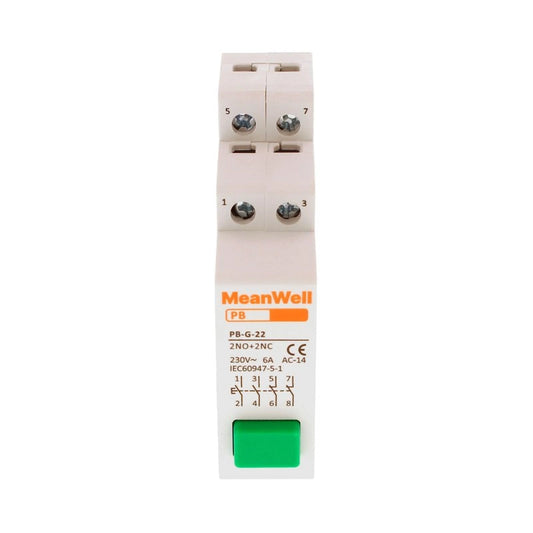Pulsante con Spia Luce LED MeanWell Verde 1M 2NO+2NC 16A AC 230V IP20 IEC60947
