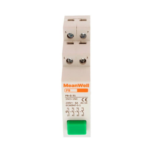 Pulsante con Spia Luce LED MeanWell Verde 1M 3NO+1NC 16A AC 230V IP20 IEC60947