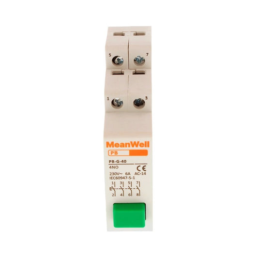 Pulsante con Spia Luce LED MeanWell Verde 1M 4NO 16A AC 230V IP20 IEC60947