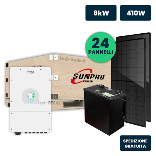 KIT Fotovoltaico Monofase 8kW con Inverter Ibrido, 24 Moduli 430W (10.32kW) Full Black con Accumulo LFP 10kWh