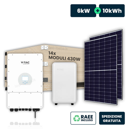 KIT Fotovoltaico Trifase 6kW con Inverter Ibrido Deye 14 Moduli 430W TOPCon Full Black con Accumulo LFP 10kWh