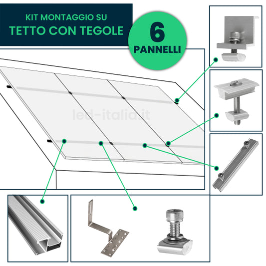 Kit Struttura per 6 Pannelli 30mm su Tetto con Tegole