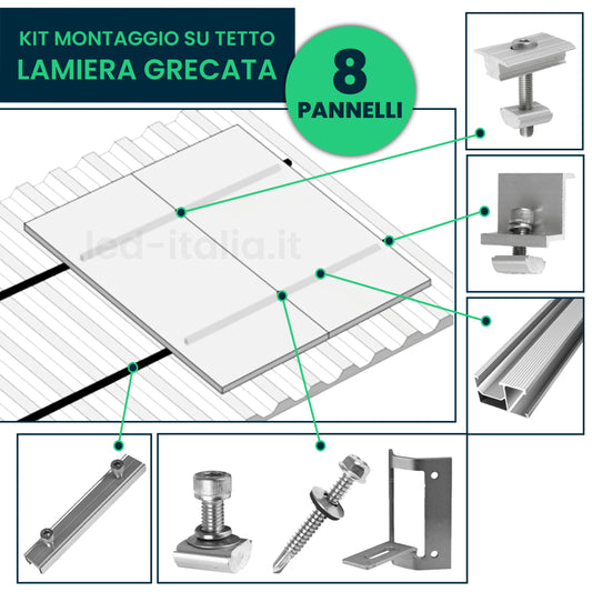 Kit Struttura per 8 Pannelli 30mm su Lamiera Grecata Orizzontale