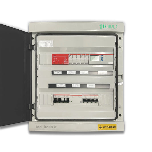 Quadro AC Trifase 20kW 32A 400V 36 Moduli Differenziale + SPD + Entra/Esci + Sgancio + Portafusibili + SPI CEI 0-21 ABB / DEHN IP65