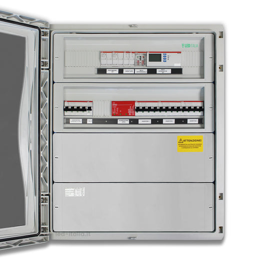 Quadro AC Trifase 30kW Triplo Inverter 50A 400V 2x24 Moduli Differenziale + SPD + Entra/Esci + Sgancio + Portafusibili + SPI CEI 0-21 ABB / DEHN IP65