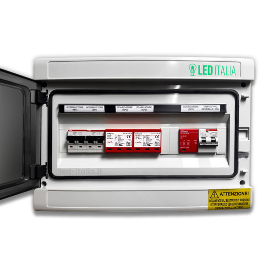 Quadro Combinato AC/DC Monofase 6kW 2/2 MPPT 32A 230V / 20A 600VDC 18 Moduli Differenziale + SPD ABB / DEHN IP65